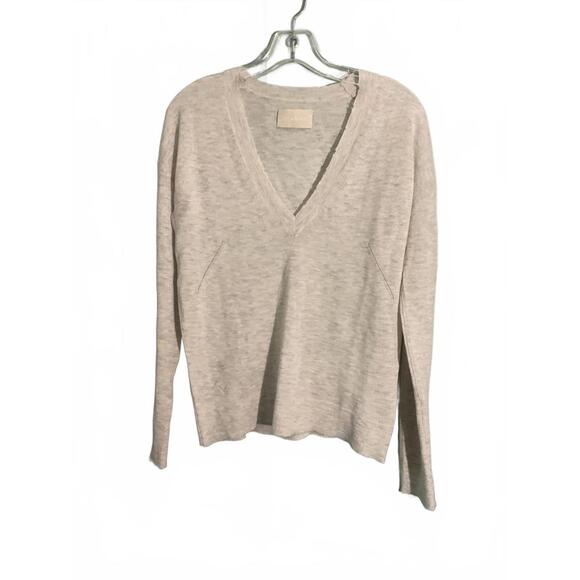 Zadig and Voltaire Sweater with Crystal Wings Light Gray Wool  V-Neck  Large - Picture 1 of 11